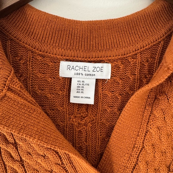 Rachel Zoe Brown V-Neck Cable Knit Sweater - Picture 2 of 4